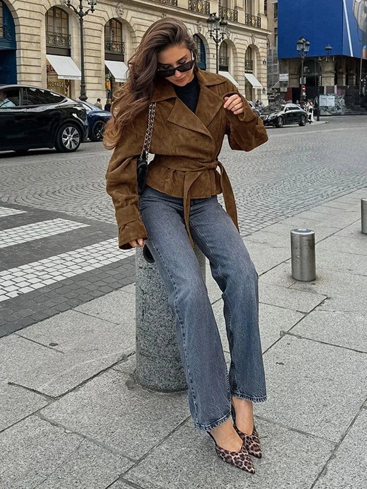 SEAME - Ariah Retro Suede Jacket Brown M