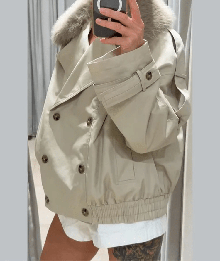 SEAME - Camille Trench Coat with removable Faux Fur Collar Creme XS