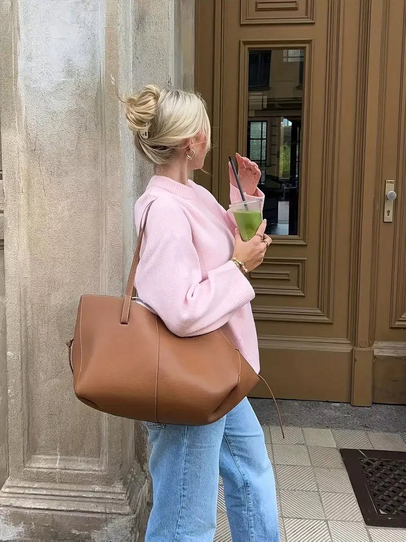 SEAME - Edlyn - Cozy Autumn Women's Sweater with Ribbed Trim & Soft Blended Material Pink S