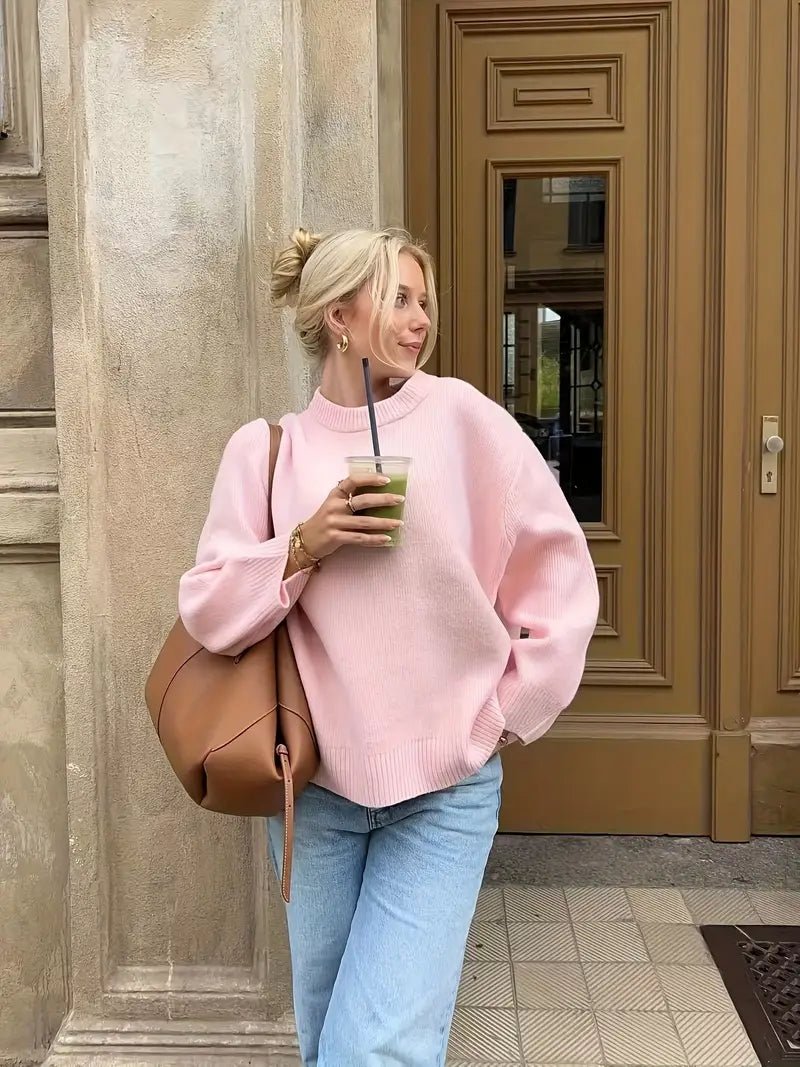 SEAME - Edlyn - Cozy Autumn Women's Sweater with Ribbed Trim & Soft Blended Material Pink S