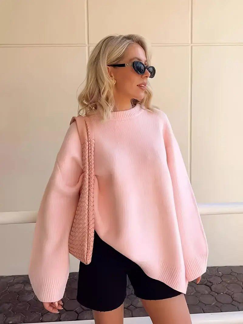 SEAME - Edlyn - Cozy Autumn Women's Sweater with Ribbed Trim & Soft Blended Material Pink S