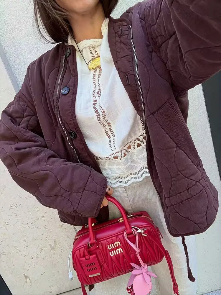 SEAME - Feliz Quilted Padded Jacket Burgundy XS