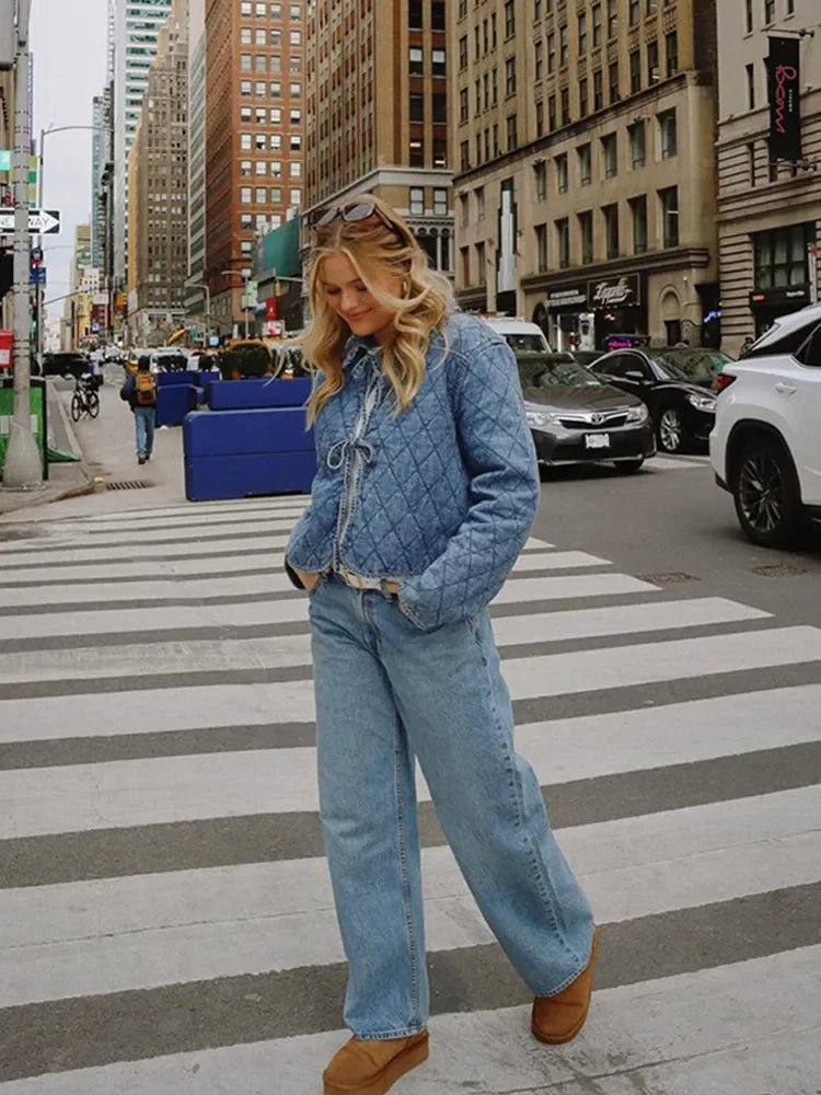 SEAME - Ivy Denim Jacket with Lace Design Blue M
