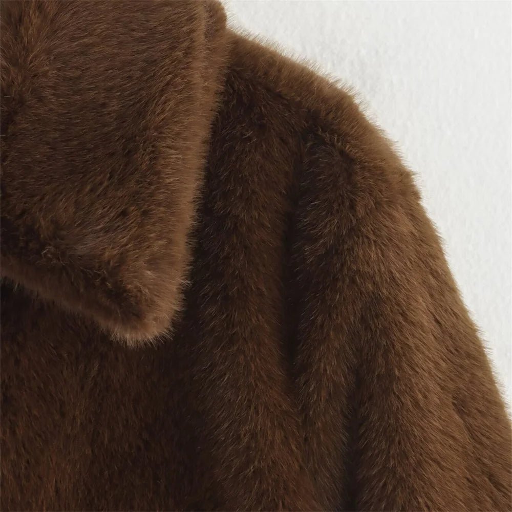SEAME - Mia Brown Faux Fur Jacket Brown S