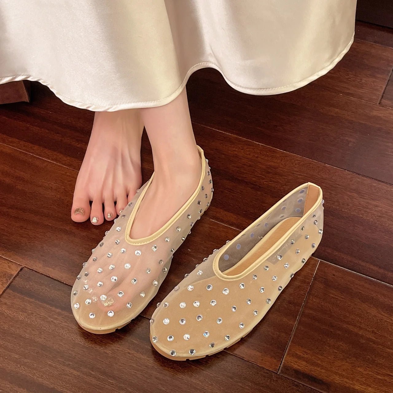 SEAME - Sandra Crystal Mesh Ballerinas Creme 37