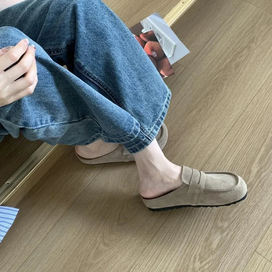 SEAME - SEAME Women's Sandals - British Style Slip - On with Comfortable Rubber Sole Beige 35