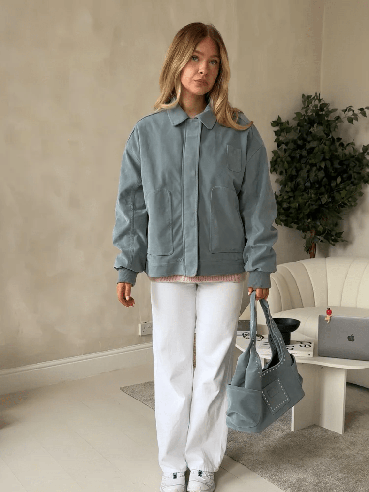 SEAME - Serrah Babyblue Suede Bomber Jacket Blue M