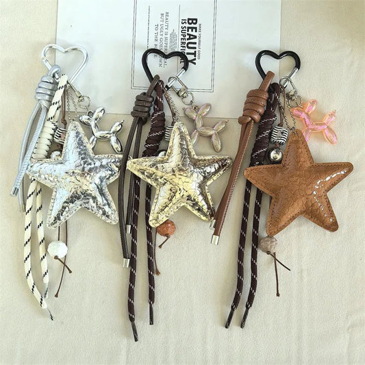 SEAME - Vegan Leather Star Keychain Pendant Silver