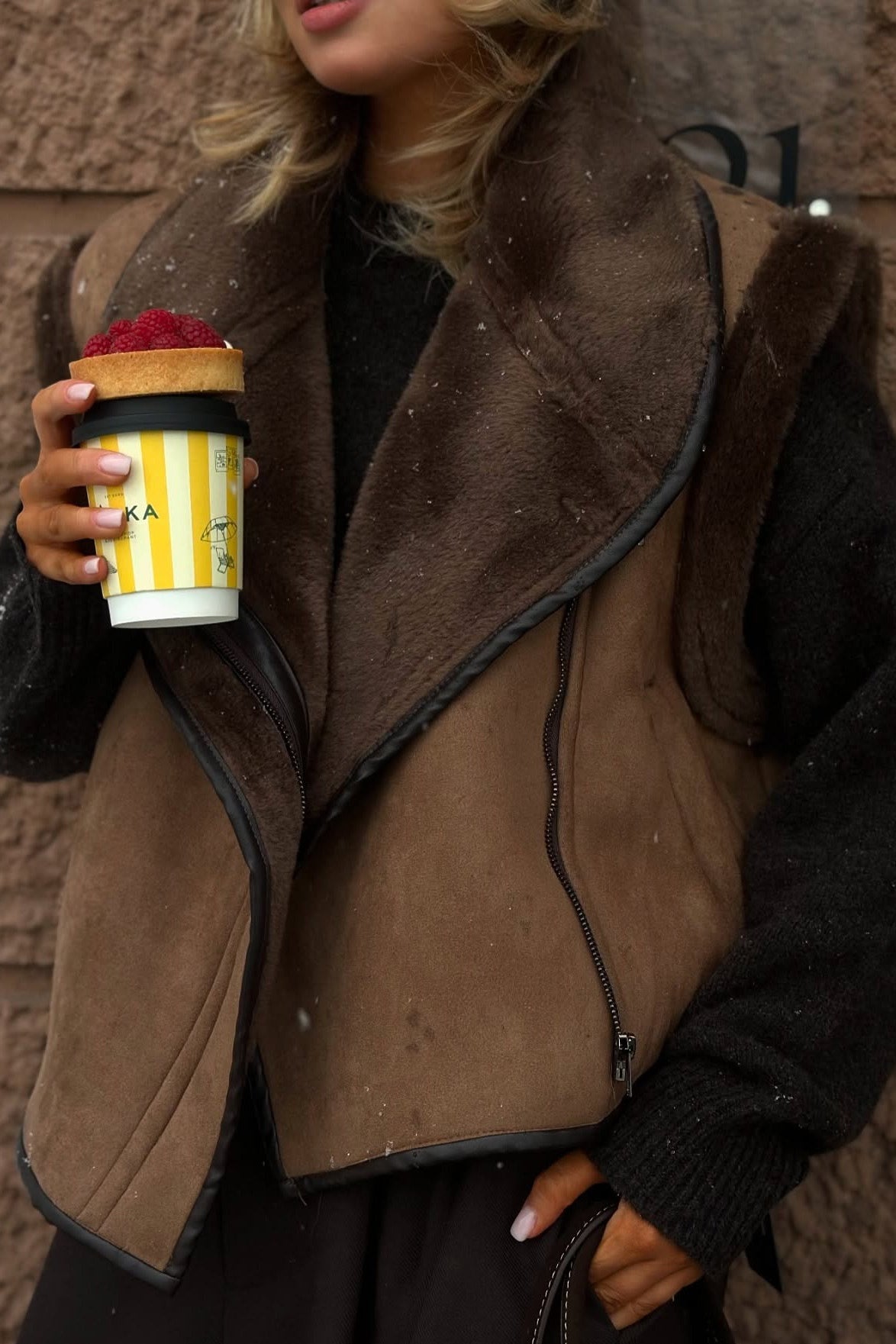 SEAME - Alicia Faux Fur Vest Brown M