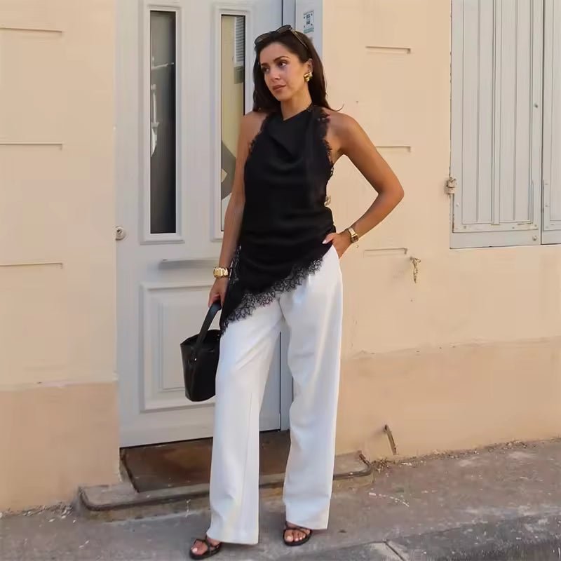 SEAME - Anne Backless Lace Top Black XS