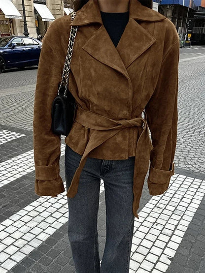 SEAME - Ariah Retro Suede Jacket Brown M