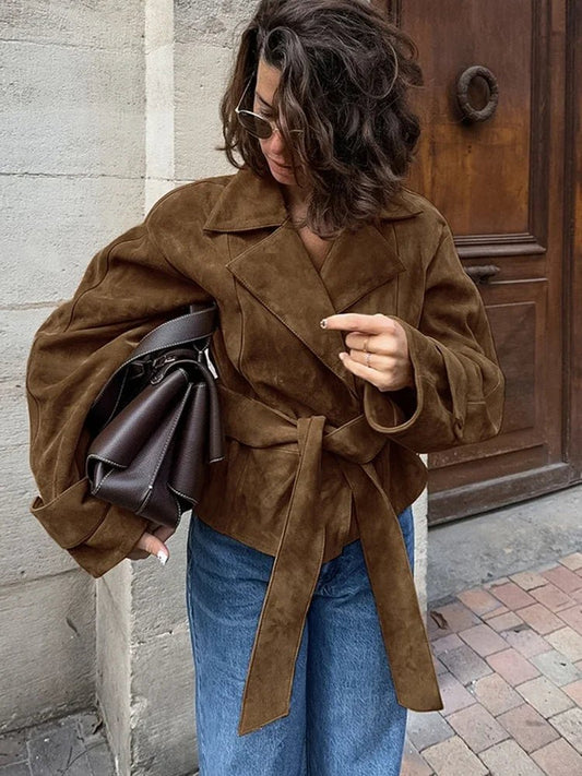 SEAME - Ariah Retro Suede Jacket Brown S