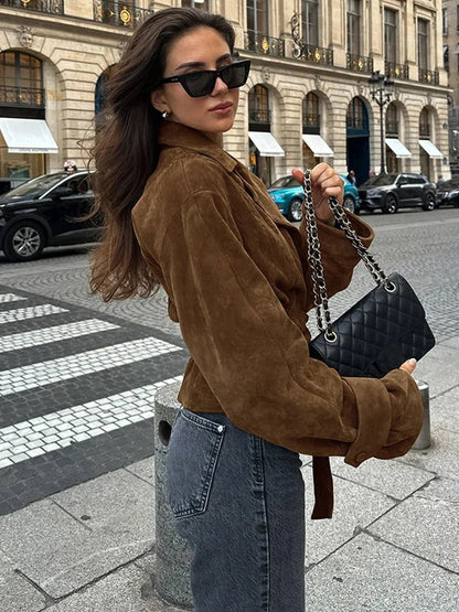 SEAME - Ariah Retro Suede Jacket Brown M