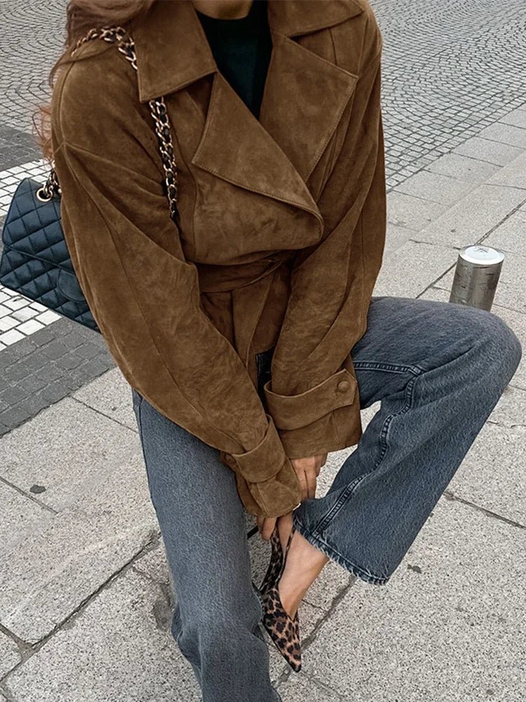 SEAME - Ariah Retro Suede Jacket Brown M