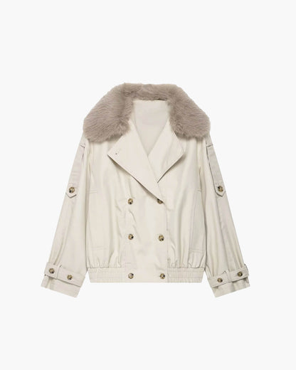 SEAME - Camille Trench Coat with removable Faux Fur Collar Creme XS