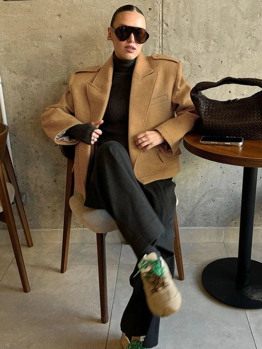 SEAME - Claude Blazer with Shoulder Pads Brown S