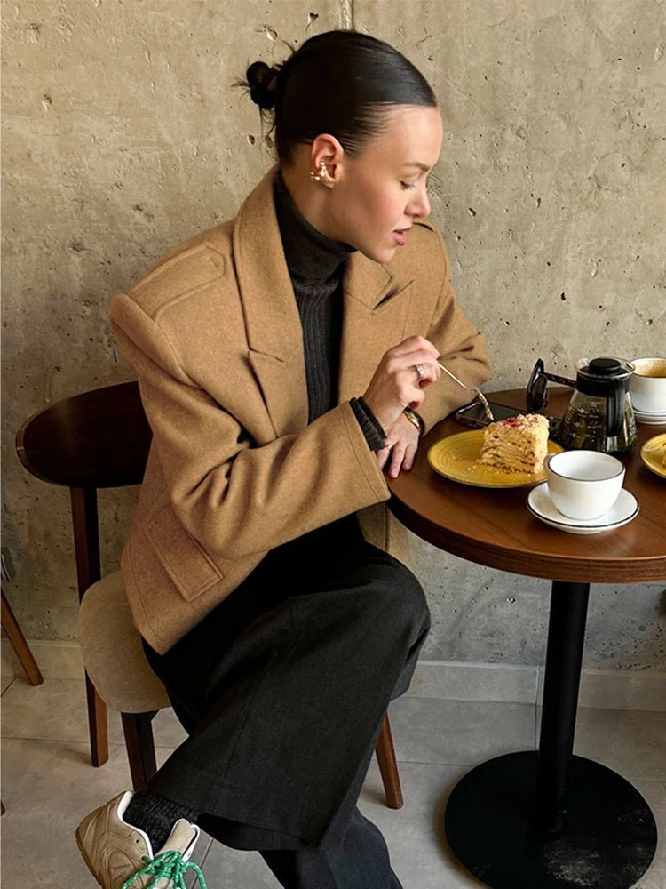 SEAME - Claude Blazer with Shoulder Pads Brown S