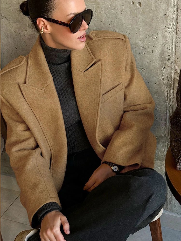 SEAME - Claude Blazer with Shoulder Pads Brown S