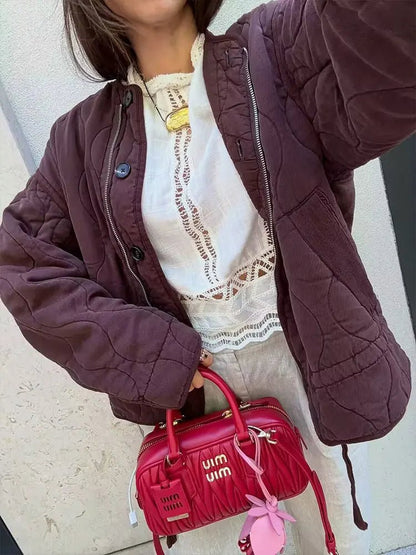 SEAME - Feliz Quilted Padded Jacket Burgundy XS