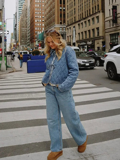 SEAME - Ivy Denim Jacket with Lace Design Blue M