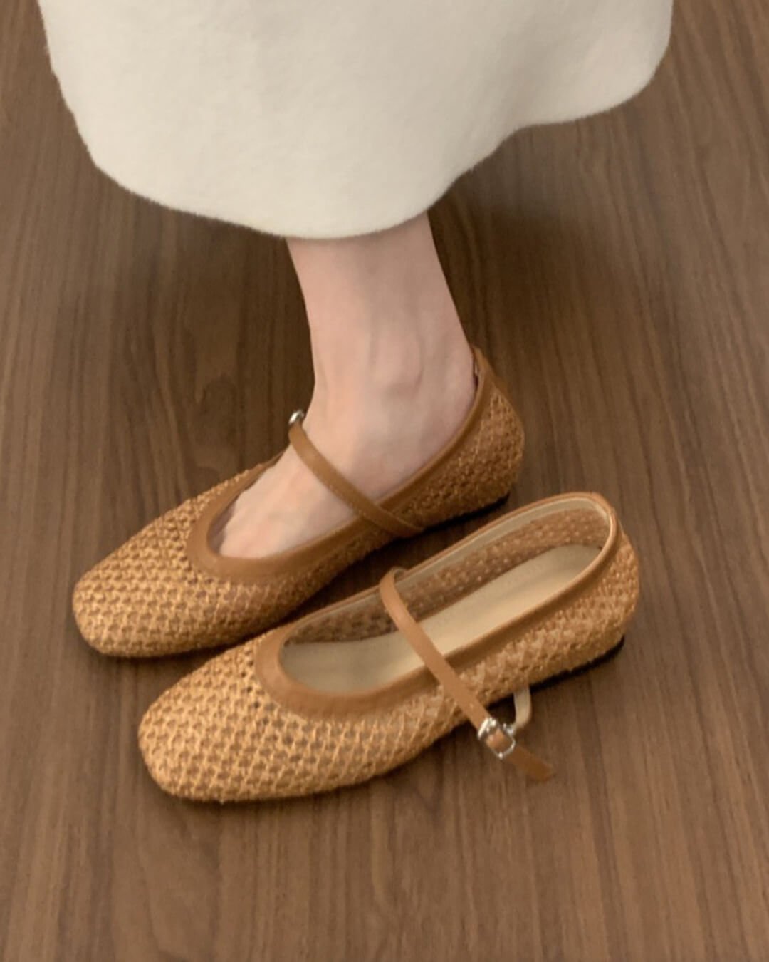 SEAME - Sabrina Mesh Ballet Flats Beige 38