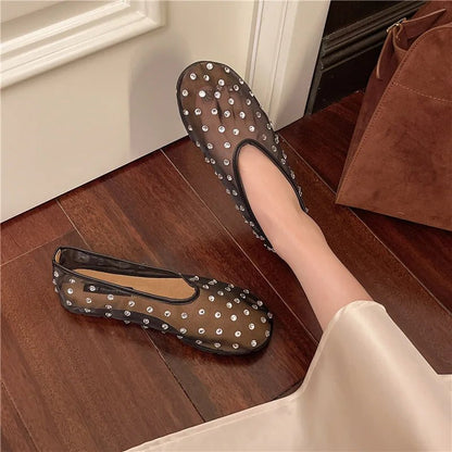 SEAME - Sandra Crystal Mesh Ballerinas Black 37