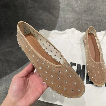 SEAME - Sandra Crystal Mesh Ballerinas Creme 38