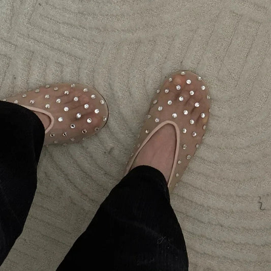SEAME - Sandra Crystal Mesh Ballerinas Creme 35