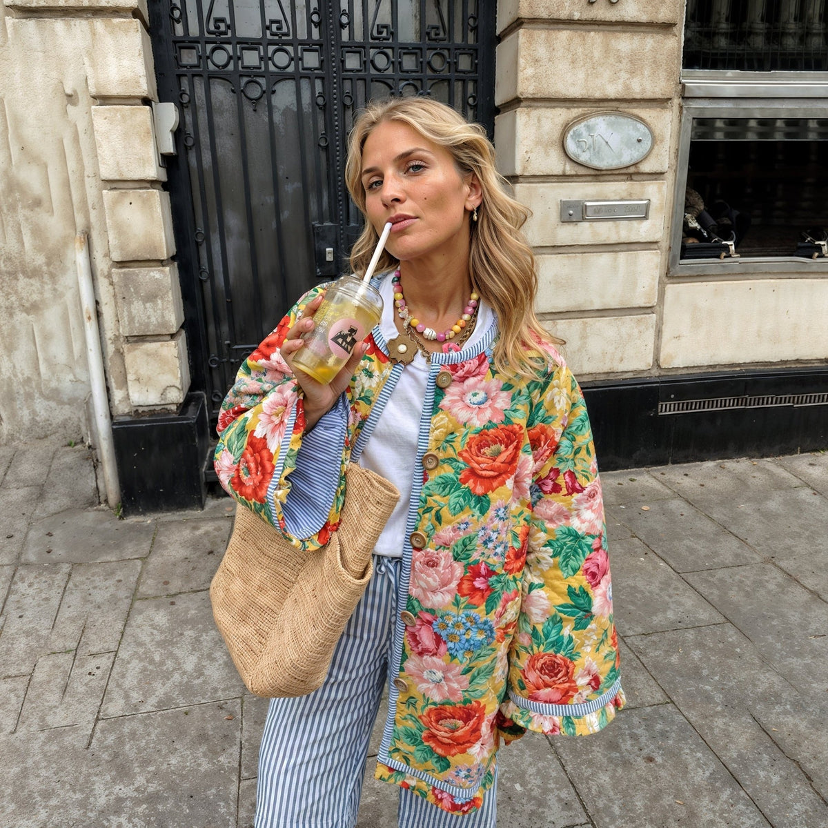 SEAME - Sara Quilted Floral Jacket Yellow S