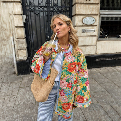 SEAME - Sara Quilted Floral Jacket Yellow S