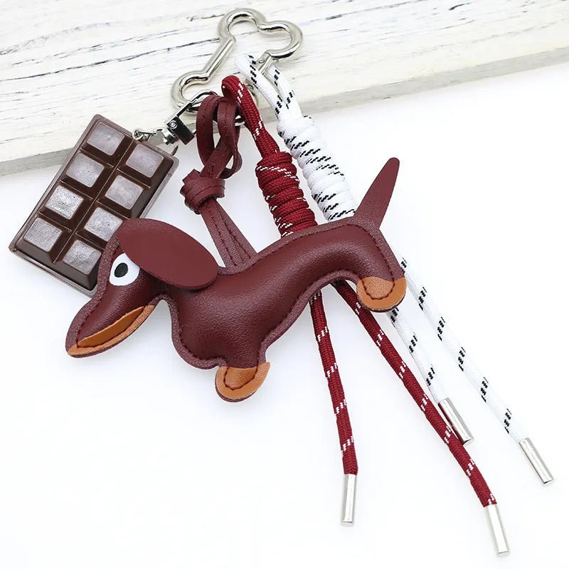 SEAME - Sausage Dog Keychain Pendant Burgundy Chocolate