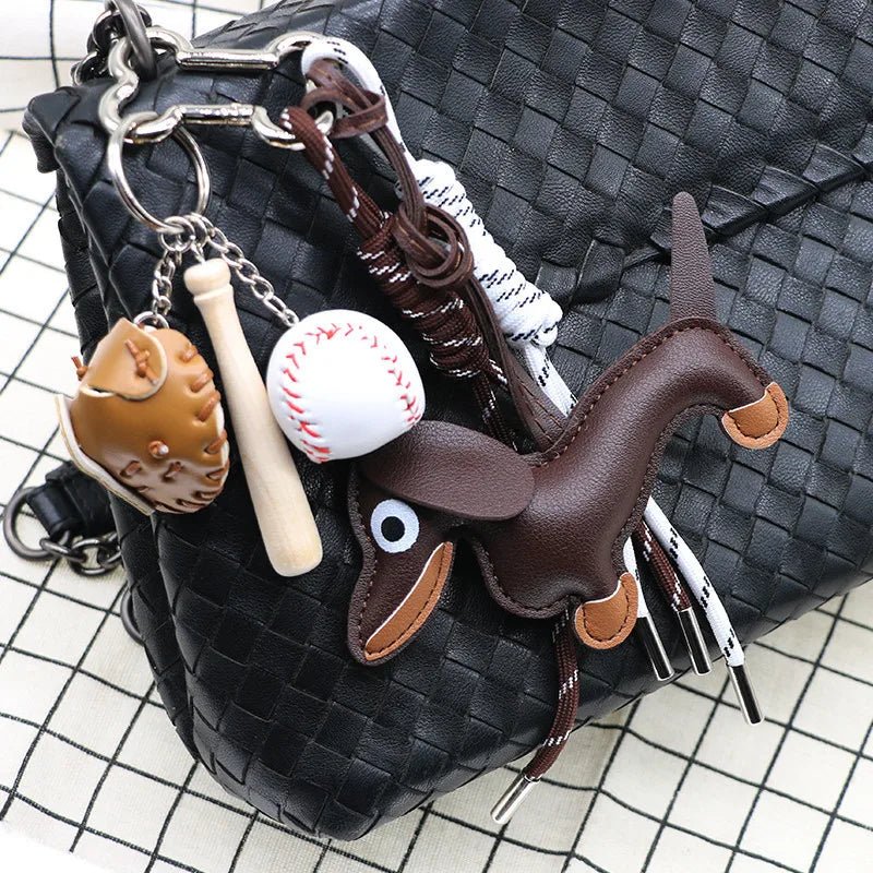 SEAME - Sausage Dog Keychain Pendant Dark Brown Tennisball