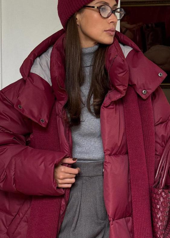 SEAME - Sienna Detachable Hood Puffer Jacket Burgundy S